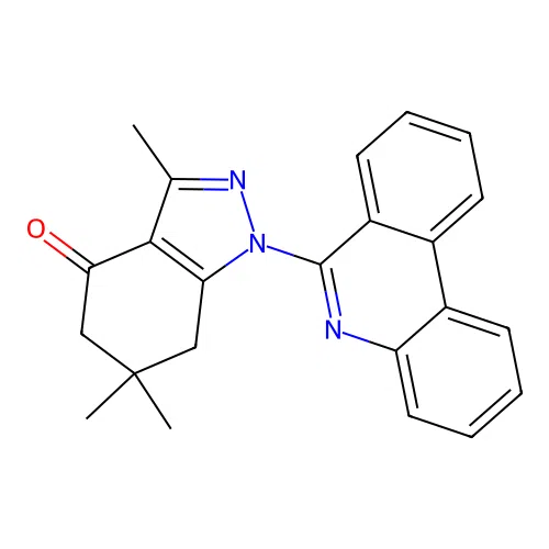 3,6,6-trimethyl-1-(phenanthridin-6-yl)-1,5,6,7-tetrahydro-4H-indazol-4-one structure