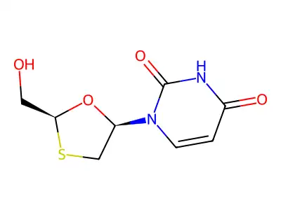 1-[(2S,5R)-2-(hydroxymethyl)-1,3-oxathiolan-5-yl]pyrimidine-2,4-dione structure