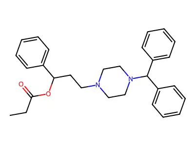 1-Piperazinepropanol, 4-(diphenylmethyl)-alpha-phenyl-, propanoate (ester) structure