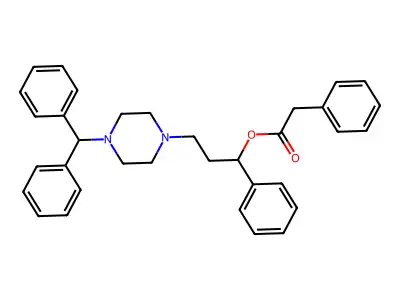 Benzeneacetic acid, 3-(4-(diphenylmethyl)-1-piperazinyl)-1-phenylpropyl ester structure
