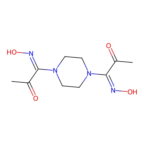 Piperazine, 1,4-bis(1-(hydroxyimino)-2-oxopropyl)- structure