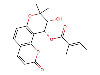 [(9R,10R)-9-hydroxy-8,8-dimethyl-2-oxo-9,10-dihydropyrano[2,3-f]chromen-10-yl] 2-methylbut-2-enoate structure