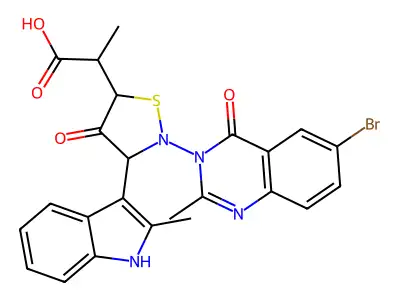 5-Isothiazolidineacetic acid, 2-(6-bromo-2-methyl-4-oxo-3(4H)-quinazolinyl)-alpha-methyl-3-(2-methyl-1H-indol-3-yl)-4-oxo- structure