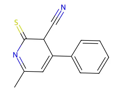 6-methyl-4-phenyl-2-sulfanylidene-3H-pyridine-3-carbonitrile structure