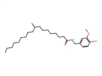 Octadecanamide, N-((4-hydroxy-3-methoxyphenyl)methyl)-9-methyl-, (+-)- structure