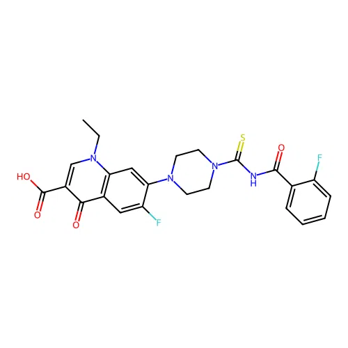 1-Ethyl-6-fluoro-7-[4-(2-fluoro-benzoylaminocarbothioyl)-piperazin-1-yl]-4-oxo-1,4-dihydro-quinoline-3-c arboxylic acid structure