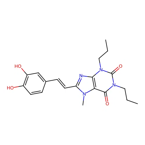 8-[2-(3,4-Dihydroxyphenyl)ethenyl]-7-methyl-1,3-dipropylpurine-2,6-dione structure