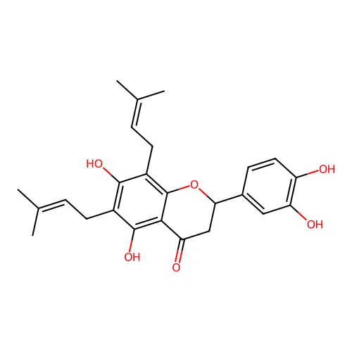 5,7,3',4'-Tetrahydroxy-6,8-di-C-prenylflavanone structure