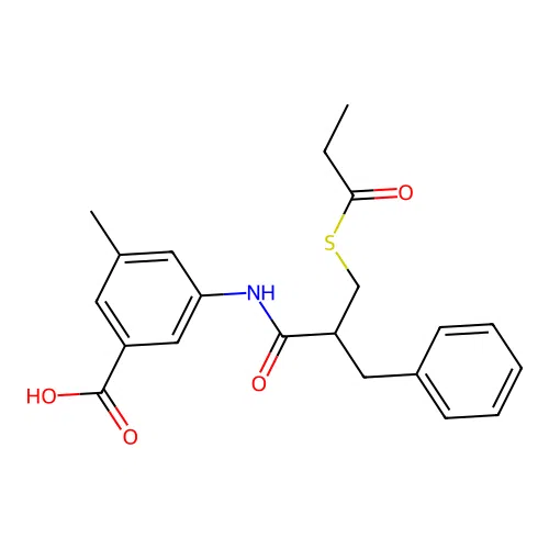 Benzoic acid, 3-methyl-5-((1-oxo-2-(((1-oxopropyl)thio)methyl)-3-phenylpropyl)amino)- structure
