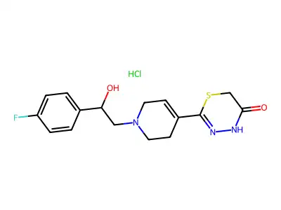 4H-1,3,4-Thiadiazin-5(6H)-one, 2-(1-(2-(4-fluorophenyl)-2-hydroxyethyl)-1,2,3,6-tetrahydro-4-pyridinyl)-, monohydrochloride structure