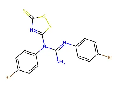 N,N'-Bis(4-bromophenyl)-N-(3-sulfanylidene-3H-1,2,4-dithiazol-5-yl)guanidine structure