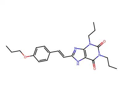 8-[2-(4-propoxyphenyl)ethenyl]-1,3-dipropyl-7H-purine-2,6-dione structure