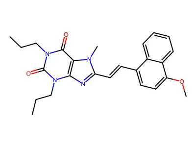 8-[2-(4-Methoxynaphthalen-1-yl)ethenyl]-7-methyl-1,3-dipropylpurine-2,6-dione structure