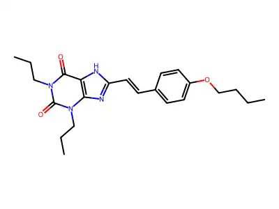 8-[2-(4-butoxyphenyl)ethenyl]-1,3-dipropyl-7H-purine-2,6-dione structure