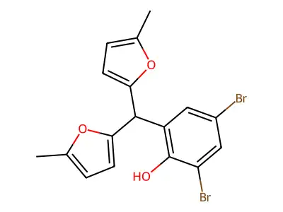 2-[Bis(5-methylfuran-2-yl)methyl]-4,6-dibromophenol structure
