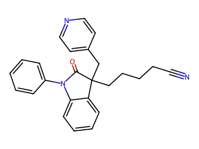 2,3-dihydro-2-oxo 1-phenyl-3-(4-pyridinylmethyl)-1H-indole-3-pentanenitrile structure