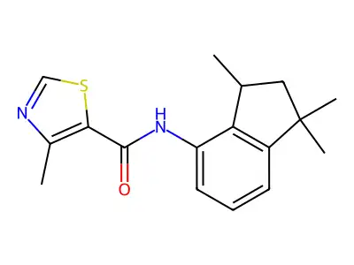 4-methyl-N-(1,1,3-trimethyl-2,3-dihydro-1H-inden-4-yl)-1,3-thiazole-5-carboxamide structure