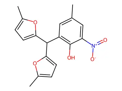 2-[Bis(5-methylfuran-2-yl)methyl]-4-methyl-6-nitrophenol structure
