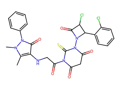 4,6(1H,5H)-Pyrimidinedione, dihydro-1-(3-chloro-2-(2-chlorophenyl)-4-oxo-1-azetidinyl)-3-((2,3-dihydro-1,5-dimethyl-3-oxo-2-phenyl-1H-pyrazol-4-yl)amino)acetyl)-2-thioxo- structure