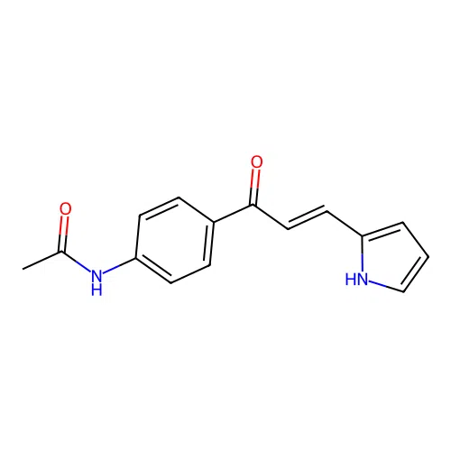 N-[4-[(E)-3-(1H-pyrrol-2-yl)prop-2-enoyl]phenyl]acetamide structure
