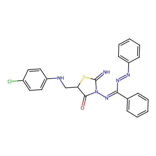 4-Thiazolidinone, 5-(((4-chlorophenyl)amino)methyl)-2-imino-3-((phenyl(phenylazo)methylene)amino)- structure