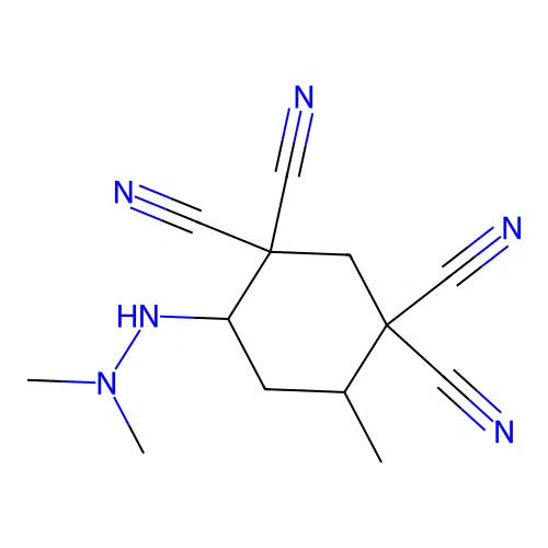 4-(2,2-Dimethylhydrazinyl)-6-methylcyclohexane-1,1,3,3-tetracarbonitrile structure