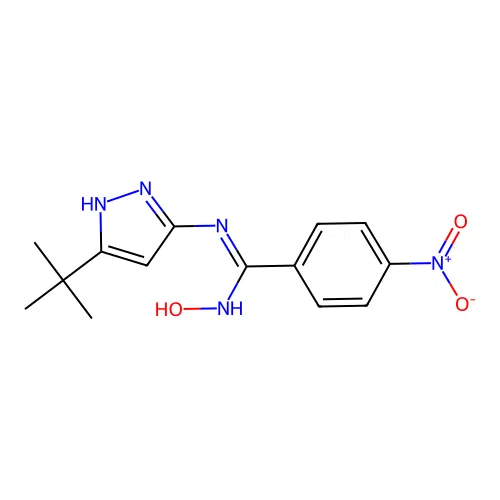 N-(5-tert-Butyl-2H-pyrazol-3-yl)-4-nitrobenzamide oxime structure