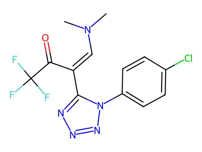 3-[1-(4-chlorophenyl)-1H-1,2,3,4-tetraazol-5-yl]-4-(dimethylamino)-1,1,1-trifluorobut-3-en-2-one structure