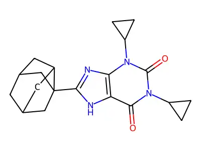 1,3-Dicyclopropyl-8-(3-noradamantyl)xanthine structure