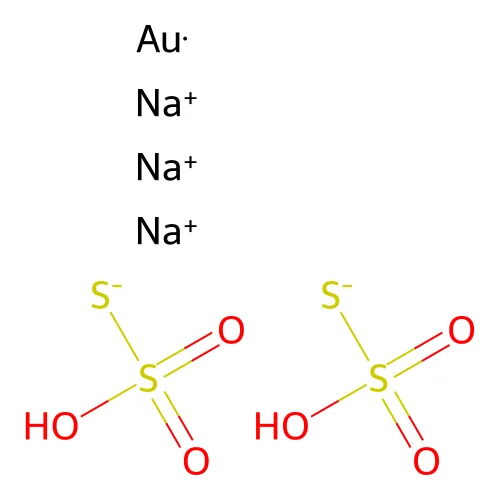 Aurate(3-), bis(monothiosulfato(2-)-kappaO,kappaSS)-, sodium (1:3), (T-4)- structure