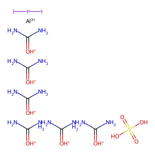 Hexakis(urea-O)aluminium(3+) triiodide sulphate structure