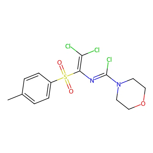 (Z)-N-(2,2-dichloro-1-tosylvinyl)morpholine-4-carbimidoyl chloride structure