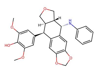 4-(5-anilino-5,5a,6,8,8a,9-hexahydro-[2]benzofuro[6,5-f][1,3]benzodioxol-9-yl)-2,6-dimethoxyphenol structure