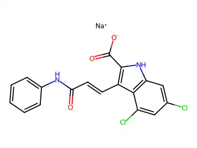3-(3-anilino-3-oxoprop-1-enyl)-4,6-dichloro-1H-indole-2-carboxylic acid structure