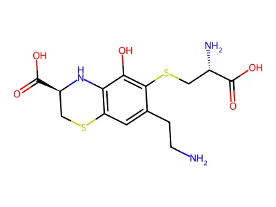 2H-1,4-Benzothiazine-3-carboxylic acid, 3,4-dihydro-6-((2-amino-2-carboxyethyl)thio)-7-(2-aminoethyl)-5-hydroxy-, (R-(R*,R*))- structure