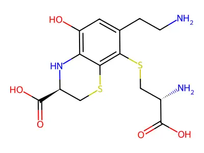 2H-1,4-Benzothiazine-3-carboxylic acid, 3,4-dihydro-8-((2-amino-2-carboxyethyl)thio)-7-(2-aminoethyl)-5-hydroxy-, (R-(R*,R*))- structure