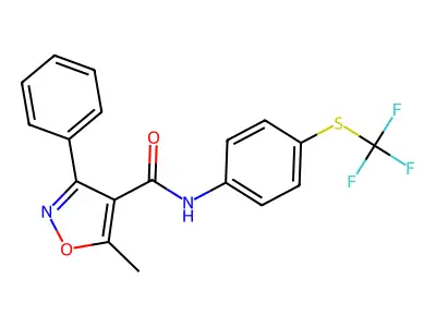 5-methyl-3-phenyl-N-[4-(trifluoromethylsulfanyl)phenyl]-1,2-oxazole-4-carboxamide structure