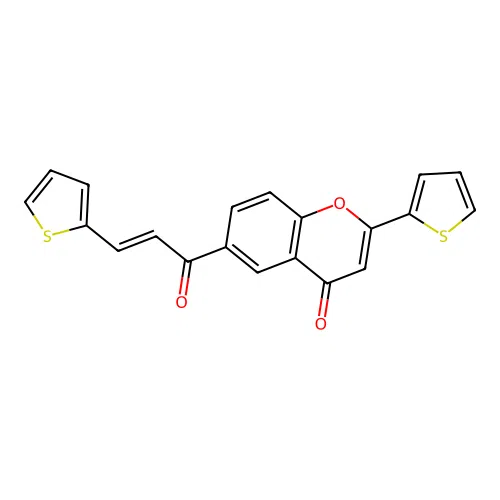 4H-1-Benzopyran-4-one, 6-(1-oxo-3-(2-thienyl)-2-propenyl)-2-(2-thienyl)- structure