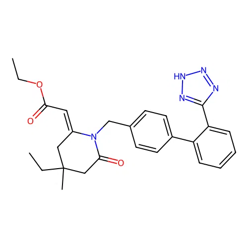 [4-Ethyl-4-methyl-6-oxo-1-[2''-(1H-tetrazol-5-yl)-biphenyl-4-ylmethyl]-piperidin-(2E)-ylidene]-acetic acid ethyl ester structure