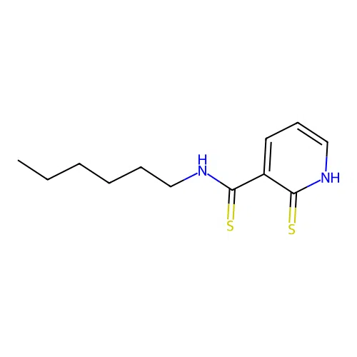 N-hexyl-2-sulfanyl-pyridine-3-carbothioamide structure