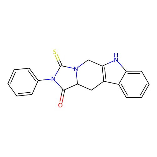 2-phenyl-3-thioxo-2,3,5,6,11,11a-hexahydro-1H-imidazo[1',5':1,6]pyrido[3,4-b]indol-1-one structure