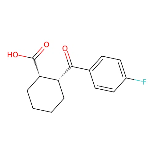 cis-(1S,2R)-2-(4-fluorobenzoyl)cyclohexane-1-carboxylic acid structure