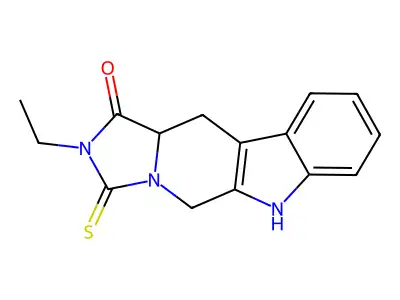 2-ethyl-3-thioxo-2,3,5,6,11,11a-hexahydro-1H-imidazo[1',5':1,6]pyrido[3,4-b]indol-1-one structure
