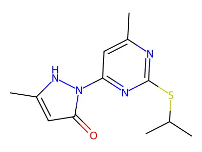 2-Isopropylthio-6-methyl-4-(1-3-methylpyrazolon-5(2H)-yl)pyrimidine structure