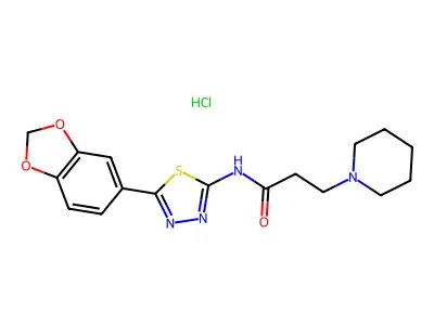 1-Piperidinepropanamide, N-(5-(1,3-benzodioxol-5-yl)-1,3,4-thiadiazol-2-yl)-, monohydrochloride structure