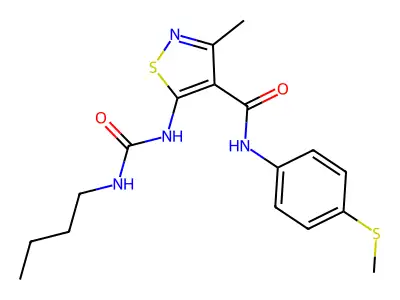 3-Methyl-5-n-butylureidoisothiazole-4-carboxylic acid p-methylthioanilide structure
