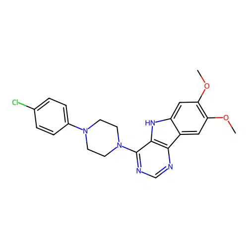 4-[4-(4-chlorophenyl)piperazin-1-yl]-7,8-dimethoxy-5H-pyrimido[5,4-b]indole structure