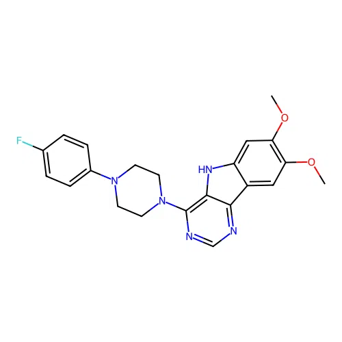 4-[4-(4-fluorophenyl)piperazin-1-yl]-7,8-dimethoxy-5H-pyrimido[5,4-b]indole structure