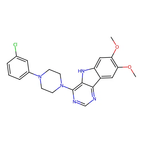 4-[4-(3-chlorophenyl)piperazin-1-yl]-7,8-dimethoxy-5H-pyrimido[5,4-b]indole structure