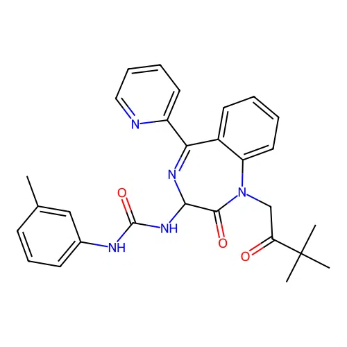 Urea, N-[1-(3,3-dimethyl-2-oxobutyl)-2,3-dihydro-2-oxo-5-(2-pyridinyl)-1H-1,4-benzodiazepin-3-yl]-N'-(3-methylphenyl)- structure